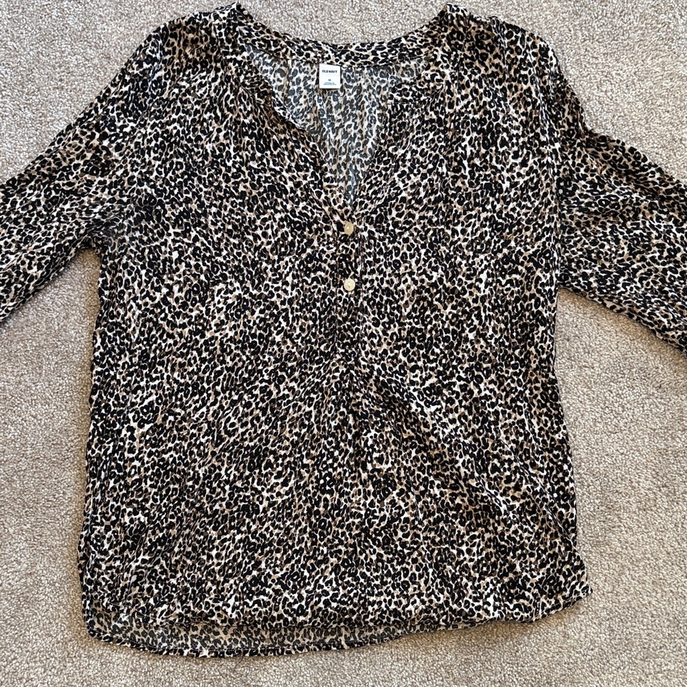 Old Navy Animal Print Blouse - Black and Brown